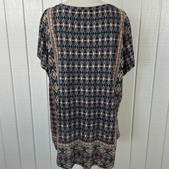 Lucky Brand Women Boho Tribal Hippie Cotton Short Sleeve Tshirt Top Blue Size XL - Picture 4 of 5